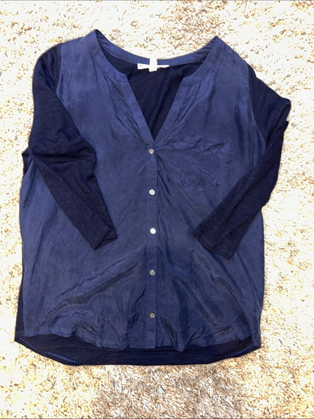 Soft Joie XS blue mixed media button up